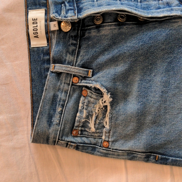 AGOLDE High Waisted Blue Ripped Jeans - Picture 8 of 13